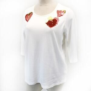 Quacker Factory Plus White Valentine's Day Hearts Beads Shirt Top Tunic 3X